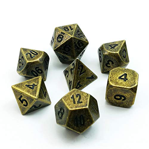 Bescon Alte Messing Solide Metall Polygonal Würfel Spielwürfel Würfeln für DND Dungeons und Dragons, Ancient Brass Metallic RPG - Rollenspiel Polyedrische Dice 7pcs Set d4 d6 d8 d10 d12 d20 d% von BESCON DICE