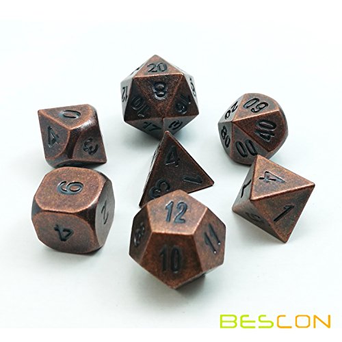 Bescon Antike Kupfer Solide Metall Polygonal Würfel Spielwürfel Würfeln für DND Dungeons und Dragons, Antique Copper Metallic RPG - Rollenspiel Polyedrische Dice 7pcs Set d4 d6 d8 d10 d12 d20 d% von BESCON DICE