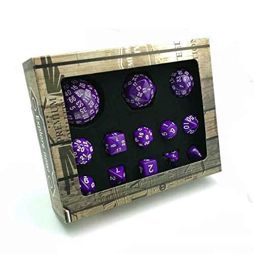 Bescon Complete Polyhedral RPG Dice Set 13pcs D3-D100, 100 Sides Dice Set Solid Purple von BESCON DICE