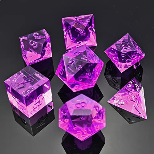Bescon Crystal Clear (Unpainted) Sharp Edge DND Dice Set of 7, Razor Edged Polyhedral D&D Dice Set for Dungeons and Dragons Role Playing Games, Amethyst Color von BESCON DICE