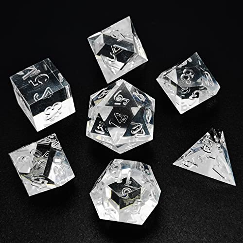 Bescon Crystal Clear (Unpainted) Sharp Edge DND Dice Set of 7, Razor Edged Polyhedral D&D Dice Set for Dungeons and Dragons Role Playing Games, Clear Color von BESCON DICE