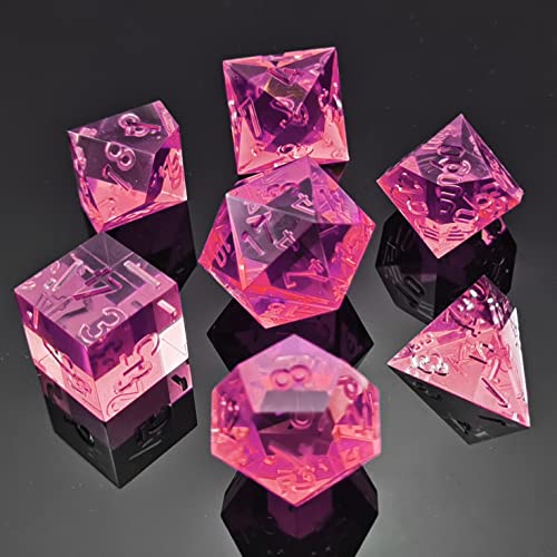 Bescon Crystal Clear (Unpainted) Sharp Edge DND Dice Set of 7, Razor Edged Polyhedral D&D Dice Set for Dungeons and Dragons Role Playing Games, Fuchsia Color von BESCON DICE
