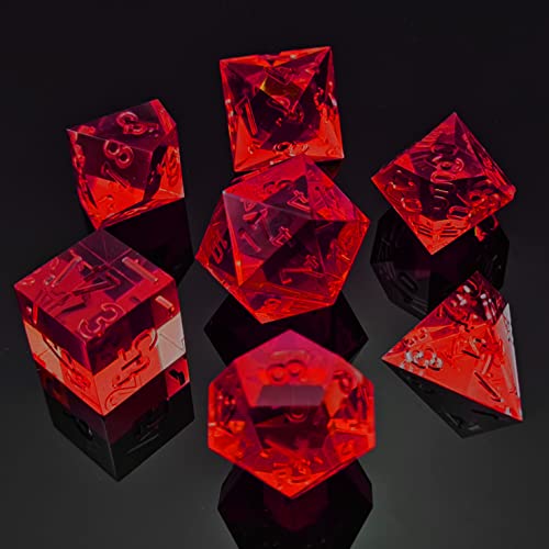 Bescon Crystal Clear (Unpainted) Sharp Edge DND Dice Set of 7, Razor Edged Polyhedral D&D Dice Set for Dungeons and Dragons Role Playing Games, Ruby Color von BESCON DICE