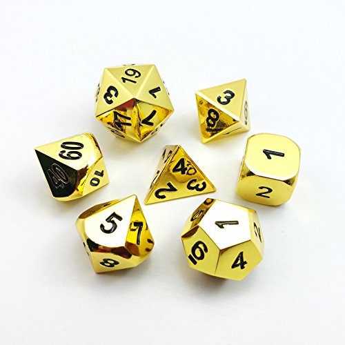 Bescon Deluxe Goldene Solide Metall Polygonal Würfel Spielwürfel Würfeln für DND Dungeons und Dragons, Gold Metallic RPG - Rollenspiel Polyedrische Dice 7pcs Set d4 d6 d8 d10 d12 d20 d% von BESCON DICE