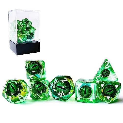 Bescon Drachenauge RPG Würfel Set 7 Stück Drachenauge Polyedrische Würfel Grünes Auge Set von BESCON DICE