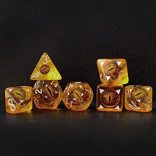 Bescon Dragon Eye RPG Dice Set of 7, Dragon Eye Polyhedral Dice, Amber Eye Set von BESCON DICE