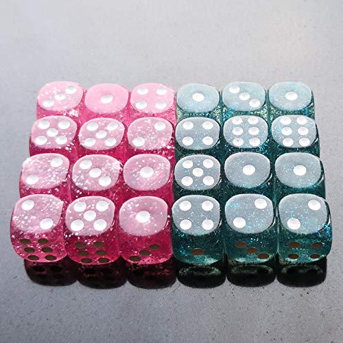 Bescon Ethereal Glitter 12mm 6 Sided Game Dice Set of 24pcs in Velvet Drawstring Pouch, Pink and Teal (12pcs of Each Color) von BESCON DICE