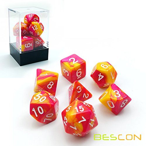 Bescon Gemini Zwei Ton Polygonal Würfel Sunglow, Spielwürfel D&D Dice Set of 7 Brick Box, RPG - Rollenspiel Polyedrische Dice 7pcs Set von BESCON DICE