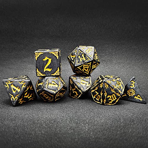 Bescon Giant Fire-Patterned DND Dice Set 1 Inch (25MM) Black Rock, Oversized D&D Dice Set for Dungeons and Dragons Role Playing Games von BESCON DICE