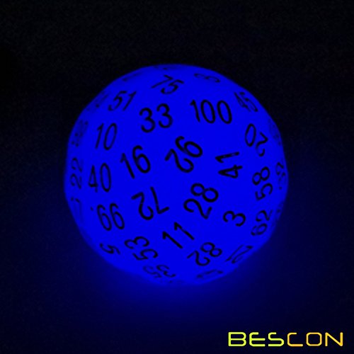 Bescon Glow in Dark Polyhedral Dice 100 Sides, Luminous D100 die, 100 Sided Cube, D100 Game Dice, Glowing 100-Sided Cube von BESCON DICE