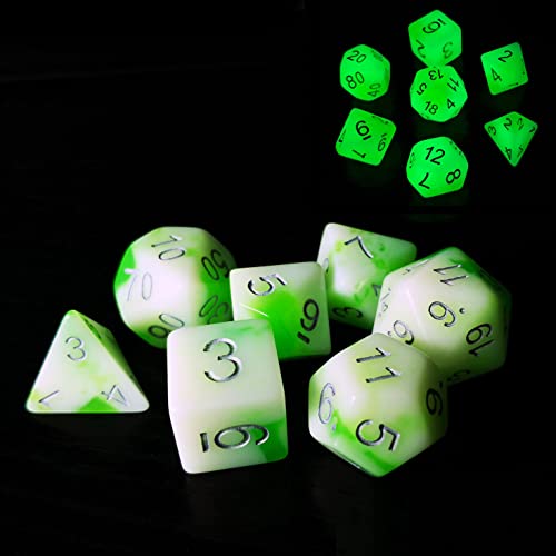 Bescon Glowing Polyhedral RPG Dice Set Luminous Jade, Bescon Glow in Dark Poly Dice Set of 7, DND Role Playing Game Dice von BESCON DICE
