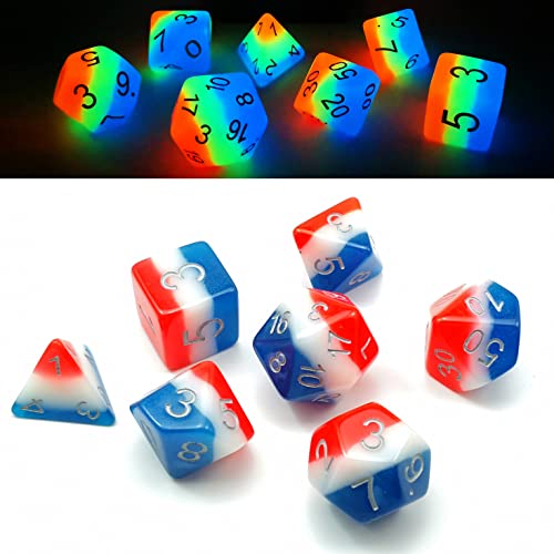 Bescon Glowing Polyhedral Dice 7pcs Set French KISS, Luminous RPG Dice Glow in Dark, DND Role Playing Game Dice von BESCON DICE