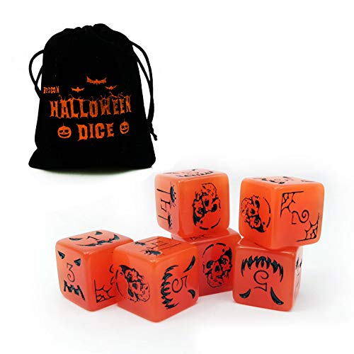 Bescon Halloween Dice D6 6pcs Set Luminous Orange, Glowing in Dark 6 Sided Halloween Dice Set in Velvet Pouch von BESCON DICE