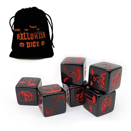 Bescon Halloween Dice D6 6pcs Set Solid Black, 6 Sided Halloween Dice Set in Velvet Pouch von BESCON DICE