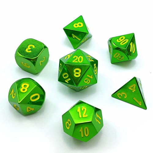 Bescon Heavy Duty Solid Metal Dice Set Glossy Green,Solid Metallic Polyhedral D&D RPG 7-Dice Set von BESCON DICE