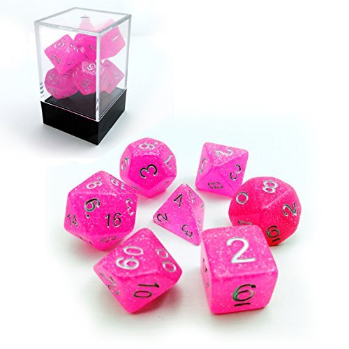 Bescon Intensive Glitter Polyedrische 7- Würfel- Set PINK Princess, Neue Glitter Polygonal Dungeons und Dragons Würfel Set d4 d6 d8 d10 d12 d20 d%, Brick Box Paket von BESCON DICE