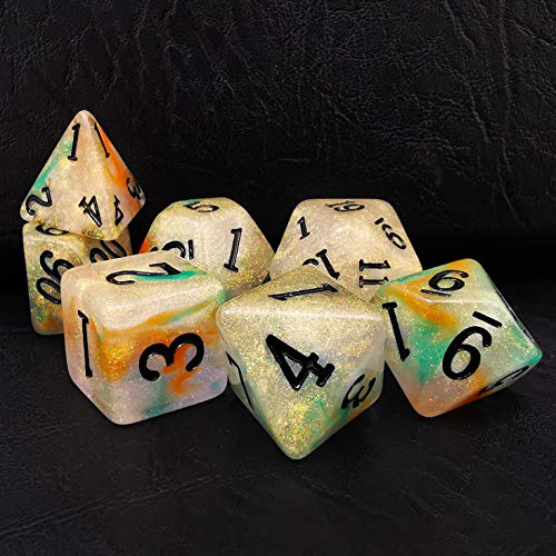 Bescon Magical Stone Dice Set Series, 7pcs Polyhedral RPG Dice Set Gold Ore, Polybag Packing von BESCON DICE
