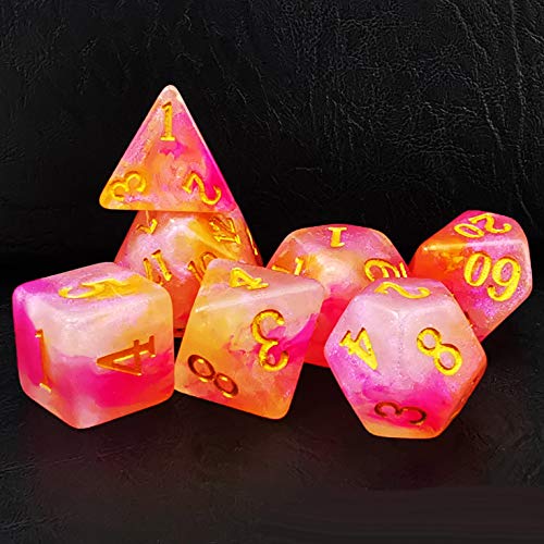 Bescon Magical Stone Dice Set Series, 7pcs Polyhedral RPG Dice Set RoseQuartz, Polybag Packing von BESCON DICE