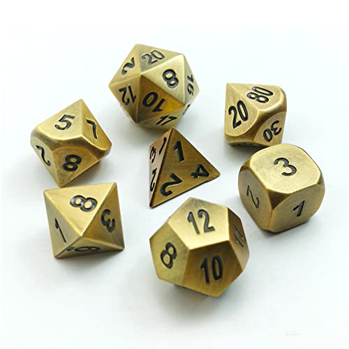 Bescon Messing Solide Metall Polygonal Würfel Spielwürfel Würfeln für DND Dungeons und Dragons, Brass Metallic RPG - Rollenspiel Polyedrische Dice 7pcs Set d4 d6 d8 d10 d12 d20 d% von BESCON DICE