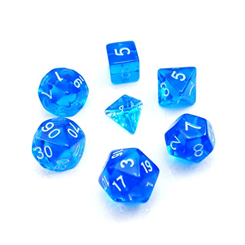 Bescon Mini Durchsichtig Polygonal Würfel Set 10mm- Small Transparente Mini Spielwürfel D&D Dice Set of 7, Kleine RPG - Rollenspiel Polyedrische Dice Set D4-D20 in Tube, Transparente Blue von BESCON DICE