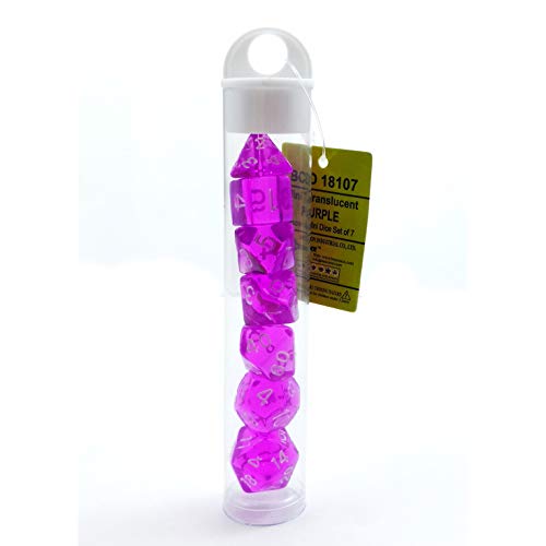 Bescon Mini Durchsichtig Polygonal Würfel Set 10mm- Small Transparente Mini Spielwürfel D&D Dice Set of 7, Kleine RPG - Rollenspiel Polyedrische Dice Set D4-D20 in Tube, Transparente Purple von BESCON DICE