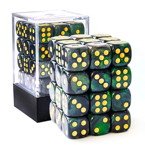 Bescon Mondstein-Würfel, 12 mm, 6-seitige Würfel, 91,4 cm, Ziegelsteinbox, perlfarben, dunkelgrün, D6-Würfel mit grünem Schimmer, 12 mm, sechsseitige Würfel, 36 Stück Mondstein-Würfel Bescon Mondstein-Würfel, 12 mm, 6-seitige Würfel, 91,4 cm, Ziegelsteinbox, perlfarben, dunkelgrün, D6-Würfel mit grünem Schimmer, 12 mm, sechsseitige Würfel, 36 Stück Mondstein-Würfel von BESCON DICE