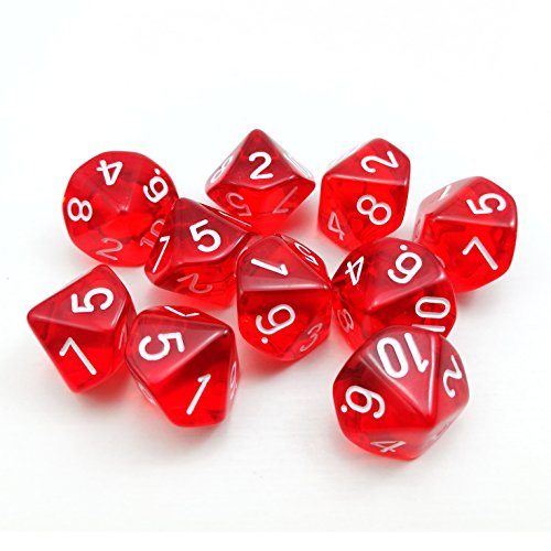 Bescon Polygonal 10-Seitig Würfel Mit Der Nummer 1-10, W10 Rote transparente 10 Seitige Würfel, Würfel - 10 Weiten, 10pcs Set von BESCON DICE