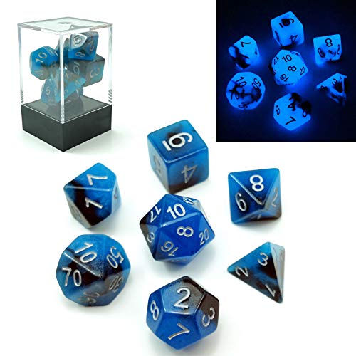 Bescon Polygonal Würfel Spielwürfel Gemini Two-Tone Leuchten D&D Dice Set Blue Dawn, Helle RPG - Rollenspiel Polyedrische Dice 7pcs Set d4 d6 d8 d10 d12 d20 d%, Brick Box Packaging von BESCON DICE