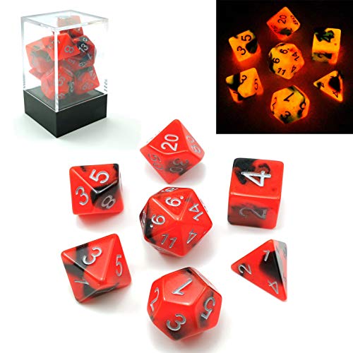 Bescon Polygonal Würfel Spielwürfel Gemini Two-Tone Leuchten D&D Dice Set HOT Rocks, Helle RPG - Rollenspiel Polyedrische Dice 7pcs Set d4 d6 d8 d10 d12 d20 d%, Brick Box Packaging von BESCON DICE