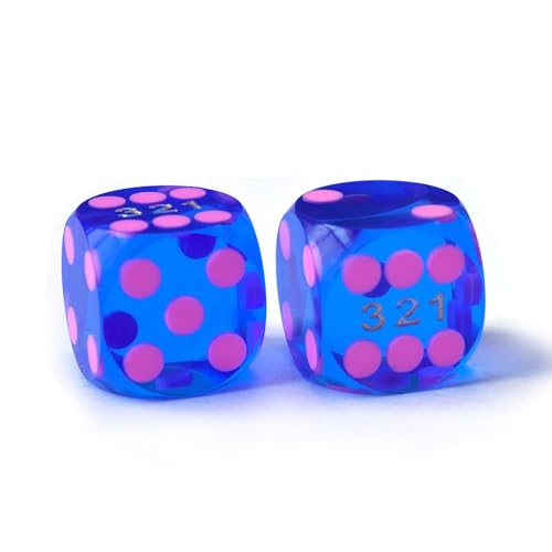 Bescon Professionelle Präzisionswürfel, runde Ecken, 14,3 mm, mit bunten Punkten, farbige Punkte, Präzisions-Backgammon-Würfel, 14,3 mm, (Edelstein-blaue Würfel mit rosa Punkten) von BESCON DICE