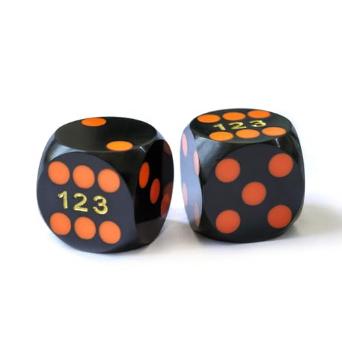 Bescon Professionelle Präzisionswürfel, runde Ecken, 14,3 mm, mit bunten Punkten, farbige Punkte, Präzisions-Backgammon-Würfel, 14,3 mm, schwarze Würfel mit orangefarbenen Punkten Bescon Professionelle Präzisionswürfel, runde Ecken, 14,3 mm, mit bunten Punkten, farbige Punkte, Präzisions-Backgammon-Würfel, 14,3 mm, schwarze Würfel mit orangefarbenen Punkten von BESCON DICE