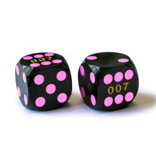 Bescon Professionelle Präzisionswürfel, runde Ecken, 14,3 mm, mit bunten Punkten, farbige Punkte, Präzisions-Backgammon-Würfel, 14,3 mm, schwarze Würfel mit rosa Punkten Bescon Professionelle Präzisionswürfel, runde Ecken, 14,3 mm, mit bunten Punkten, farbige Punkte, Präzisions-Backgammon-Würfel, 14,3 mm, schwarze Würfel mit rosa Punkten von BESCON DICE