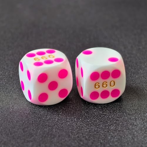 Bescon Professionelle Präzisionswürfel, runde Ecken, 14,3 mm, mit bunten Punkten, farbige Punkte, Präzisions-Backgammon-Würfel, 14,3 mm, weiße Würfel mit rosa Punkten Bescon Professionelle Präzisionswürfel, runde Ecken, 14,3 mm, mit bunten Punkten, farbige Punkte, Präzisions-Backgammon-Würfel, 14,3 mm, weiße Würfel mit rosa Punkten von BESCON DICE