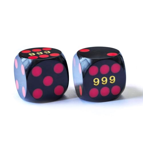 Bescon Professionelle Präzisionswürfel, runde Ecken, 14,3 mm, mit bunten Punkten, farbige Punkte, Präzisions-Backgammon-Würfel, 14,3 mm (schwarze Würfel mit roten Punkten) von BESCON DICE