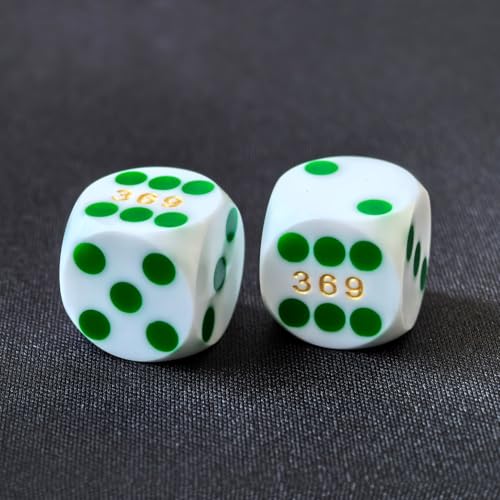 Bescon Professionelle Präzisionswürfel, runde Ecken, 14,3 mm, mit bunten Punkten, farbige Punkte, Präzisions-Backgammon-Würfel, 14,3 mm (weiße Würfel mit grünen Punkten) von BESCON DICE