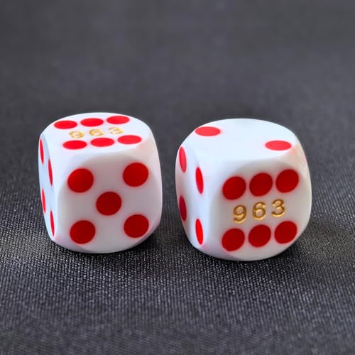 Bescon Professionelle Präzisionswürfel, runde Ecken, 14,3 mm, mit bunten Punkten, farbige Punkte, Präzisions-Backgammon-Würfel, 14,3 mm (weiße Würfel mit roten Punkten) von BESCON DICE