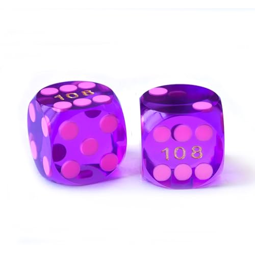 Bescon Professioneller Präzisionswürfel, runde Ecken, 14,3 mm, mit bunten Punkten, farbige Punkte, Präzisions-Backgammon-Würfel, 14,3 mm, (Edelstein, violette Würfel mit rosa Punkten) von BESCON DICE