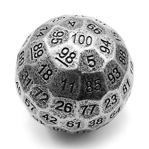 Bescon Solid Metal 100 Sided Dice, Game Dice D100, Giant Polyhedral Metal 100 Sides Dice 50MM in Diameter (1.97in), Ancient Silver von BESCON DICE