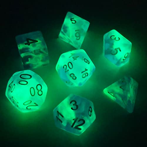 Bescon Super Glow in The Dark Nebula Glitter Polyhedral Dice Set Northern Light, Luminous RPG Dice Set,Glowing Novelty DND Game Dice Set, Novelty DND Game Dice d4 d6 d8 d10 d12 d20 d% in Brick Box von BESCON DICE