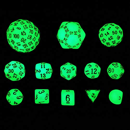 Bescon Super Glowing in Dark Complete Polyhedral RPG Dice Set 13pcs D3-D100 von BESCON DICE