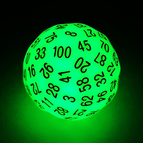 Bescon Super Jade Glow in Dark Polyhedral Dice 100 Sides, Luminous D100 die, 100 Sided Cube, Glowing D100 Game Dice von BESCON DICE