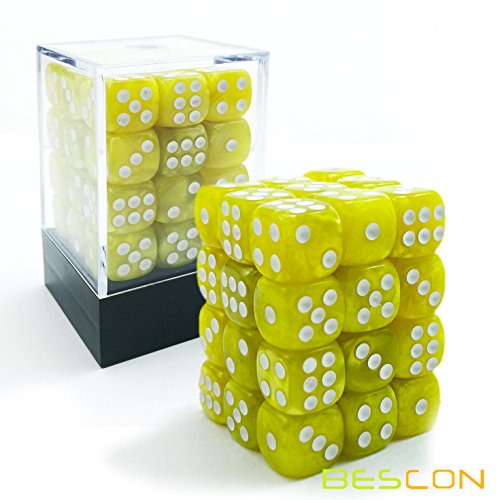 Bescon Würfel w6 12mm 36er Brick Box, 12mm Six Sided Die (36) Block of Dice, Marmor Pearl Yellow von BESCON DICE