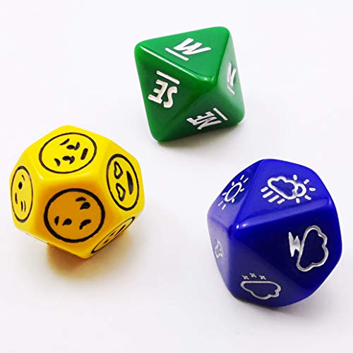 Bescon's Emotion, Weather and Direction Dice Set, 3 Piece Proprietary Polyhedral RPG Dice Set in Blue, Green, Yellow Bescon's Emotion, Weather and Direction Dice Set, 3 Piece Proprietary Polyhedral RPG Dice Set in Blue, Green, Yellow von BESCON DICE