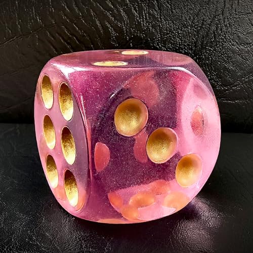 Jumbo-DND-Würfel aus massivem Acryl, 40 mm, 6-seitig mit Pips, großer Mondstein-rosa D6-Würfel, große Spielwürfel, Partywürfel von BESCON DICE