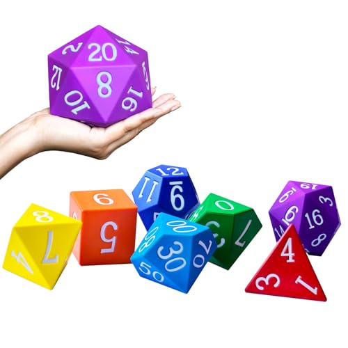 Jumbo-Schaumstoff-Würfel-Set, 10 cm, 7-teilig, große Regenbogenfarben, RPG-Schaumstoffwürfel für Spiele, Lernressourcen von BESCON DICE