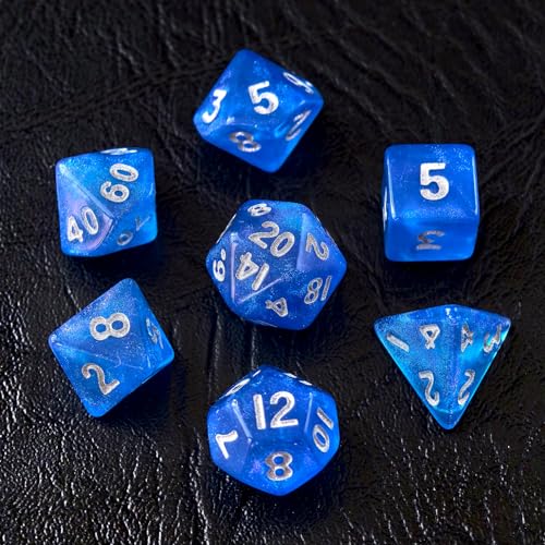 Moonstone Mini-DND-Würfel-Set für MTG-Rollenspiel, Dungeons and Dragons, 10 mm, Mondstein-Mandarinenblau von BESCON DICE