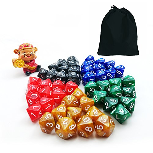 BESCON DICE Polyedrische Würfel 10 Seitig Mit Schwarzer Tasche, 5 Farben, 50 Stück, 5x10pcs 10 Seiten Swirled Würfel von BESCON DICE