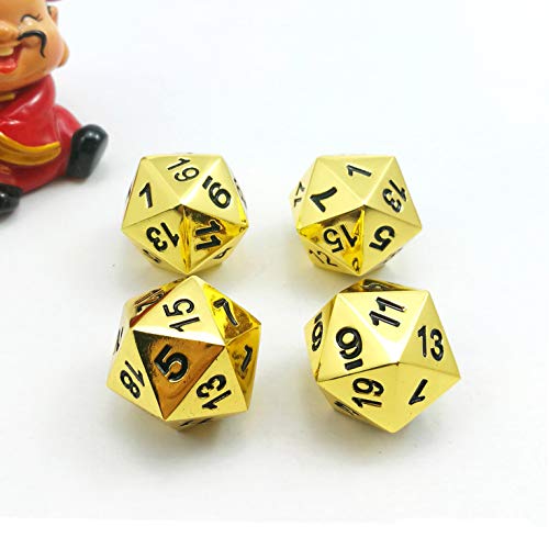 Reihe 4 Deluxe Goldene Solide Metall Polygonal Würfel Spielwürfel Würfeln W20, Gold Metallic 20 Seiten Polyedrische Dice 4 Stücke von BESCON DICE