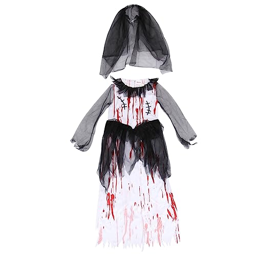 BESPORTBLE 1 Satz 2 Stück Kleines Mädchen Blutbeflecktes Kleid Der Geisterbraut Halloween-kleid Für Mädchen Halloweenkostüm Brautkleid Blutiges Halloween-kleid Für Polyester Weiß von BESPORTBLE