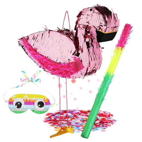BESPORTBLE 1 Satz Flamingo Piñata mit Stick und Augenmaske Bunte Geburtstagsdekoration für Sicher und Einfach zu Verwenden für Geburtstagspartys und Feiern von BESPORTBLE